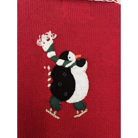 VTG Heirloom Collectibles Woman's Sz 22 / 24 Red Christmas Cardigan Penguins - Picture 4 of 10